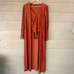 Fashion Nova Orange V-Neck Sleeveless Bodysuit & Cardigan Set 2 Piece Outfit XL